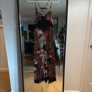 Free People Floral Lace Maxi Dress - Black, Red, White